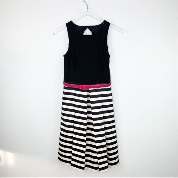 Eliza J Black/Cream Striped Skirt Fit And Flare‎ Dress Size 0 NEW With Tags - Picture 2 of 16
